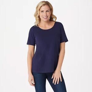 Joan Rivers Wardrobe Builders Scoop-Neck Knit Tee Navy Blue